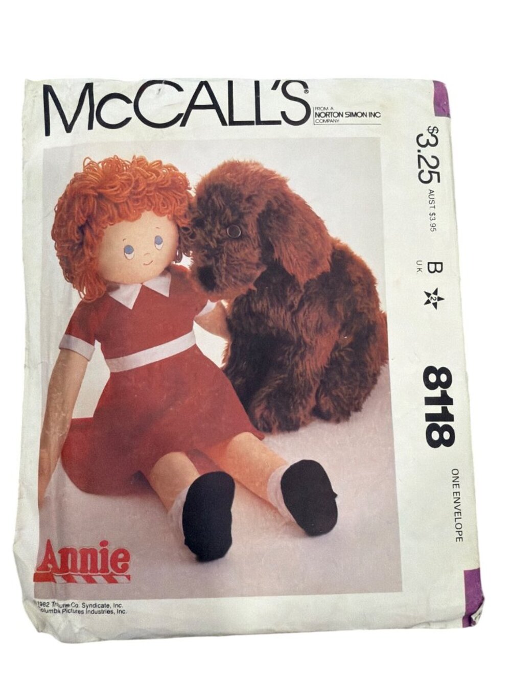 McCalls 8118 Annie Doll & Sandy Dog Sewing Pattern 1982 Vintage Uncut Complete